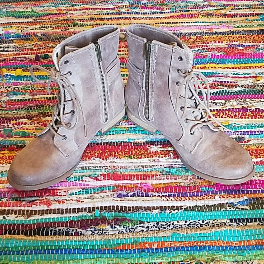 Tan Lace-Up Ankle Boots